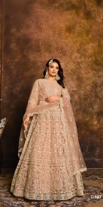 Peach Net Embroidery Work Salwar Suit