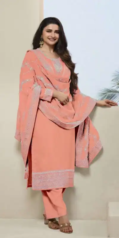 Peach Vichitra Embroidery Work Salwar Suit