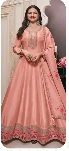 Peach Vichitra Embroidery Zari Work Salwar Suit