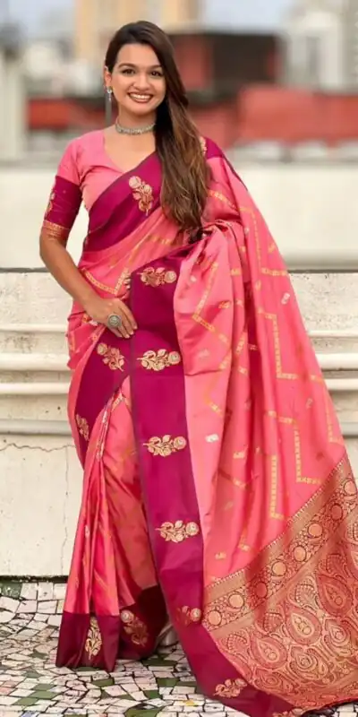 MS 543 Pink Color Banarasi Silk Saree with Zari Work. Wedding, Party, Festive, Events, Available at ₹1649 only. Delivery 4-6 Working Days. Shop now. | Sarees, Bollywood Sarees, Creative Sarees, Designer Sarees, Embroidered Sarees, Ethnic Saree, Modern Digital sarees, Party Wear Sarees