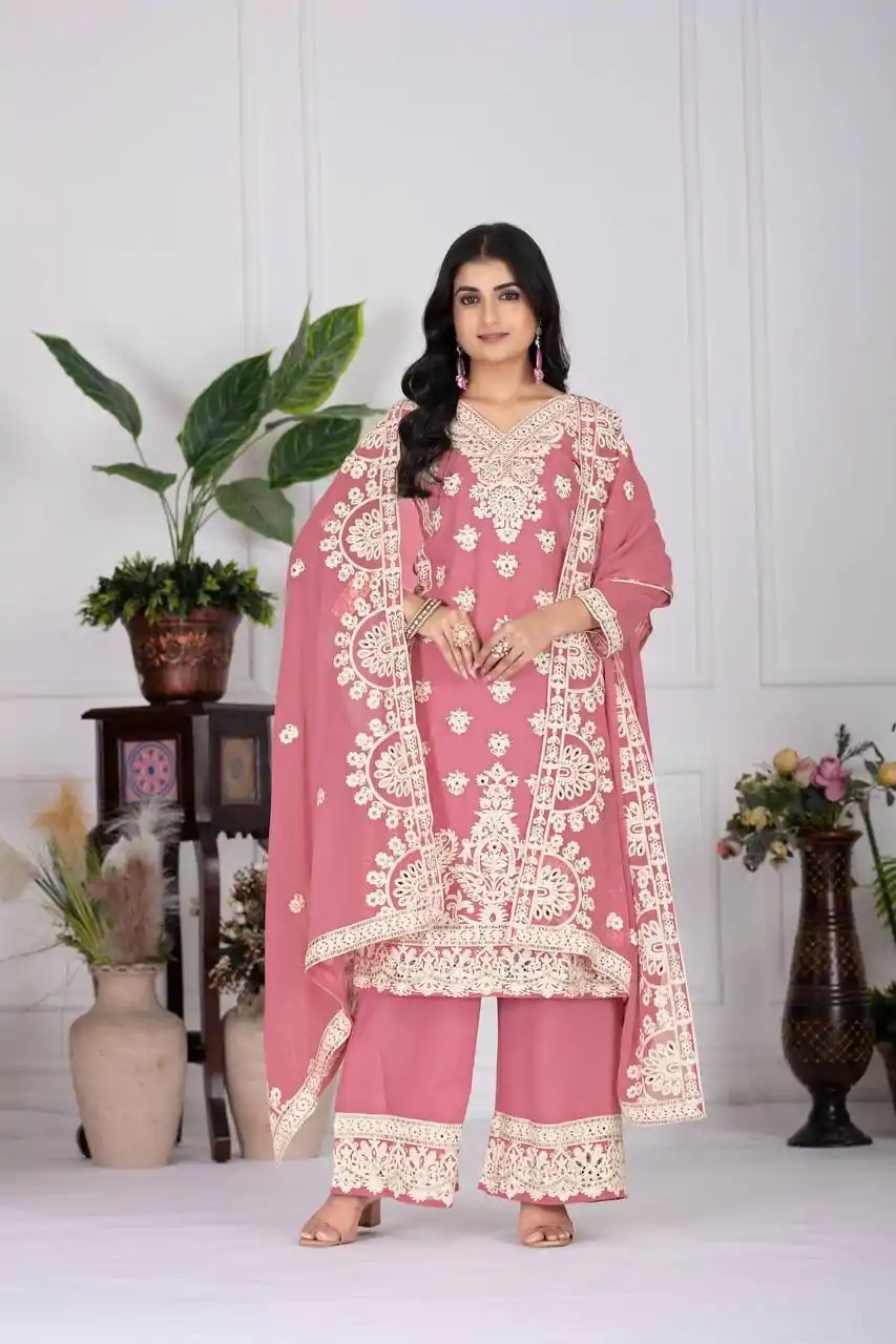KF 1688 Pink Faux Georgette with Embroidery Work & Mirror Work Salwar Suit . Exclusive Offer ₹2099. Delivery 4-6 Working Days. Shop now. | Jump Suits, Salwar suit, Designer Suits, Casual Suits, Creative suits, Palazzo Suits, Party Wear Suits, Patiala Suits, Straight Suits
