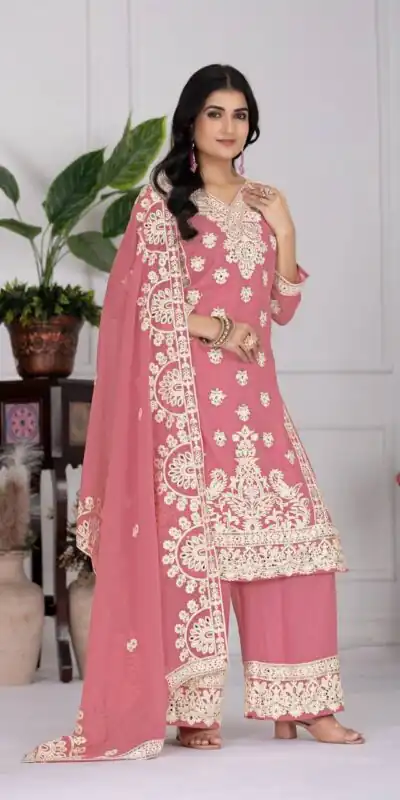 Pink Faux Georgette With Embroider Salwar Suit
