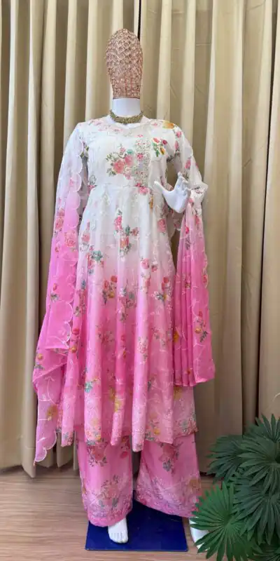 ST 1126 Pink Faux Georgette Gown Perfect for Wedding, Party, Diwali, Makar Sankranti, Mehendi – . Special Price ₹2599. Delivery 4-6 Working Days. | Jump Suits, Salwar suit, Designer Suits, Casual Suits, Creative suits, Palazzo Suits, Party Wear Suits, Patiala Suits, Straight Suits