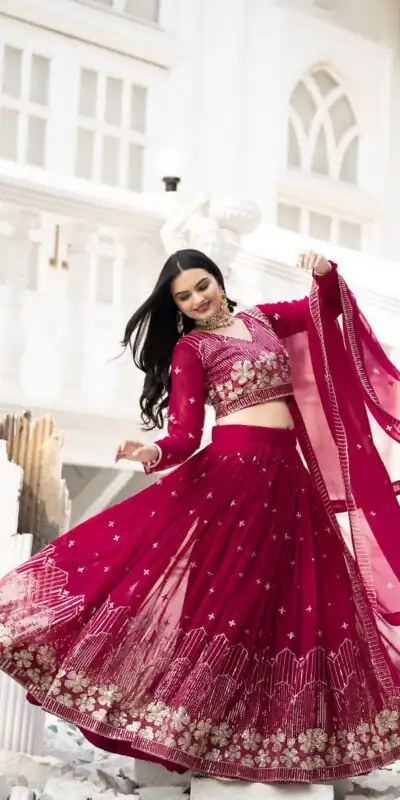 Pink Fox Georgette Embroidery Work Lehenga Choli