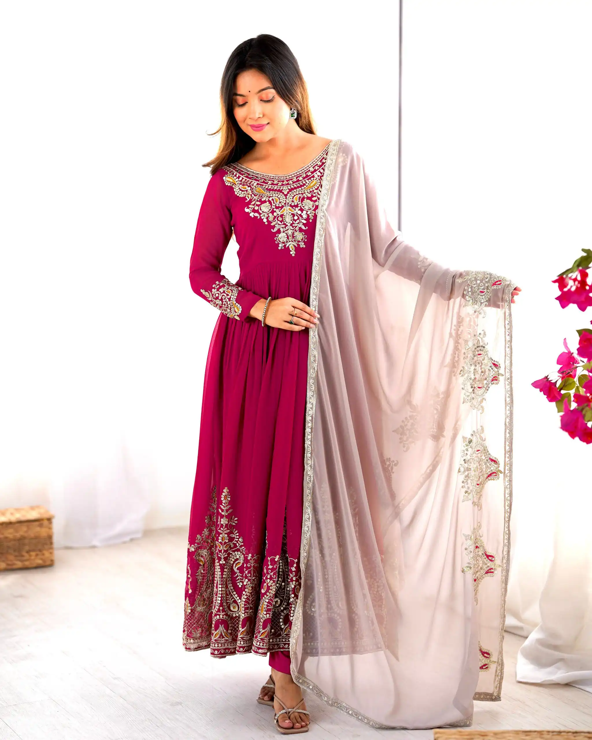 ZF 5008 Pink Georgette Gown with Embroidery Work. Wedding, Party, Festive, Events, Special Price ₹2049. Delivery 4-6 Working Days. Shop now. | Jump Suits, Salwar suit, Designer Suits, Casual Suits, Creative suits, Palazzo Suits, Party Wear Suits, Patiala Suits, Straight Suits