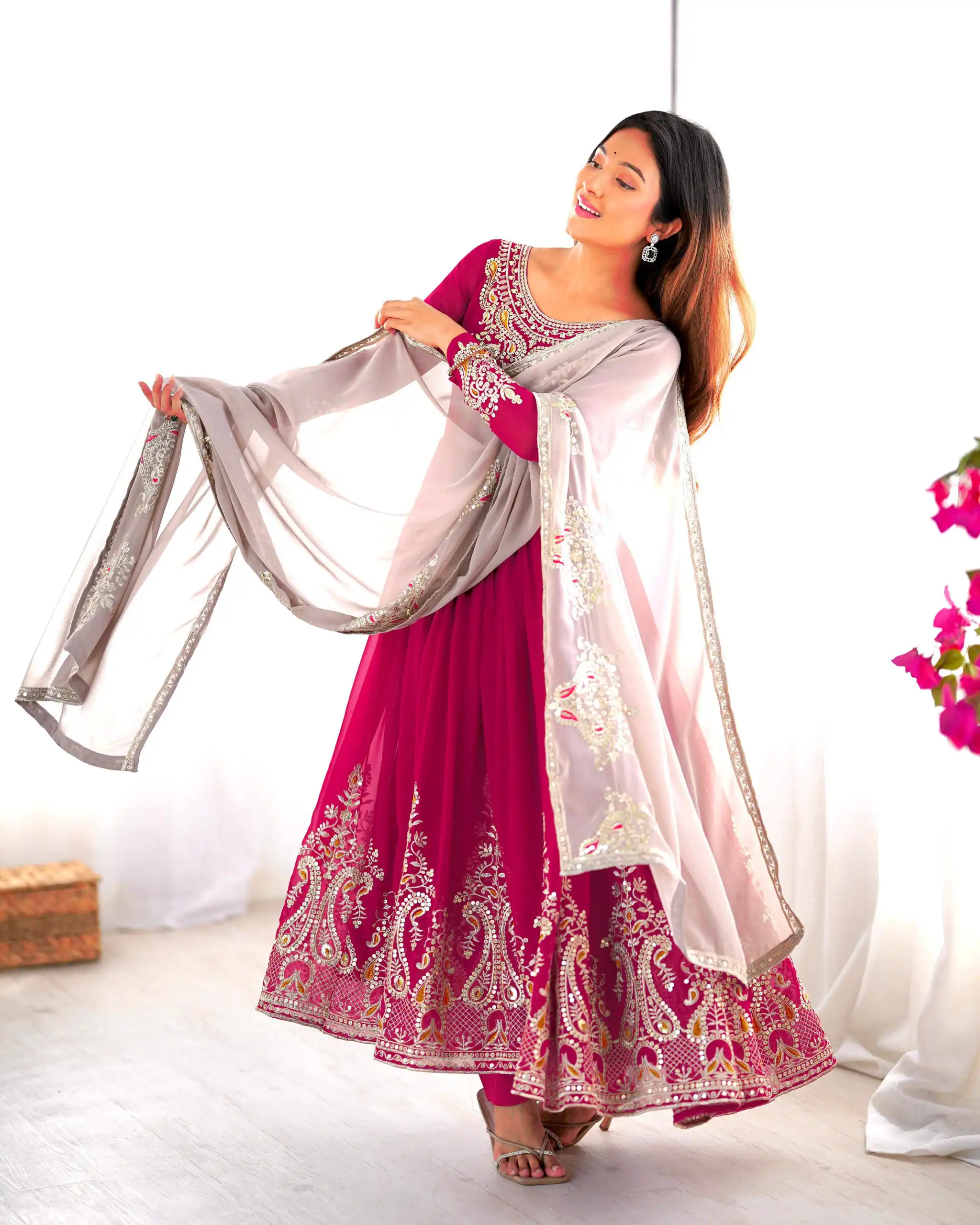 ZF 5008 Pink Georgette Gown with Embroidery Work. Wedding, Party, Festive, Events, Special Price ₹2049. Delivery 4-6 Working Days. Shop now. | Jump Suits, Salwar suit, Designer Suits, Casual Suits, Creative suits, Palazzo Suits, Party Wear Suits, Patiala Suits, Straight Suits