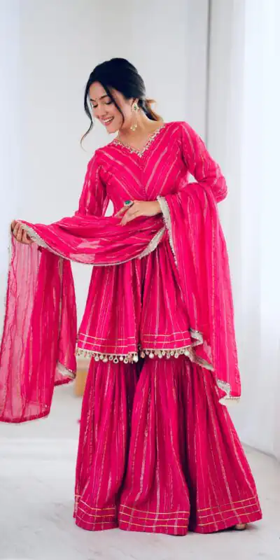 Pink Mal Chanderi Mirror Work Salwar Suit