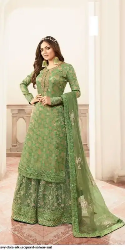 FC L.t 5401 Pista Color Jacquard Silk Georgette Diamond Sharara Suit Wedding, Party, Festive Expected Delivery 4-6 Working Days  @2999/- | Jump Suits, Salwar suit, Designer Suits, Casual Suits, Creative suits, Palazzo Suits, Party Wear Suits, Patiala Suits, Straight Suits