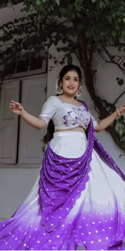 Purple Chinon Digital Print Lehenga Choli