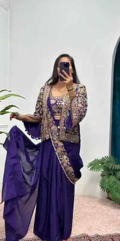 ST 1074 Purple Color Chinon Saree with Embroidery Work & Lace Work. Best Price ₹2399. Delivery 4-6 Working Days. Shop now. | Sarees, Bollywood Sarees, Creative Sarees, Designer Sarees, Embroidered Sarees, Ethnic Saree, Modern Digital sarees, Party Wear Sarees