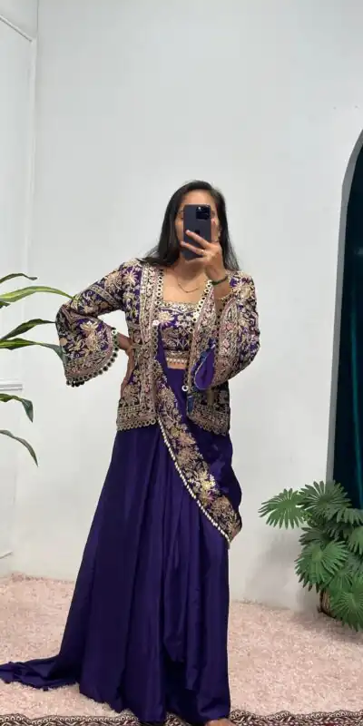 ST 1074 Purple Color Chinon Saree with Embroidery Work & Lace Work. Best Price ₹2399. Delivery 4-6 Working Days. Shop now. | Sarees, Bollywood Sarees, Creative Sarees, Designer Sarees, Embroidered Sarees, Ethnic Saree, Modern Digital sarees, Party Wear Sarees