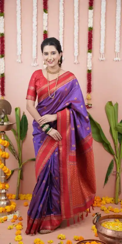 Purple Silk Paithni Weaving Zari Work Saree