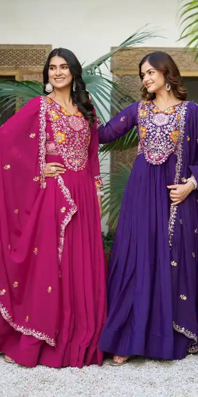 Ram 105 Rani Pink Star Georgette Gown with Embroidery Work & Thread Embroidery. Get it for ₹2049. Delivery 4-6 Working Days. Shop now. | Jump Suits, Salwar suit, Designer Suits, Casual Suits, Creative suits, Palazzo Suits, Party Wear Suits, Patiala Suits, Straight Suits