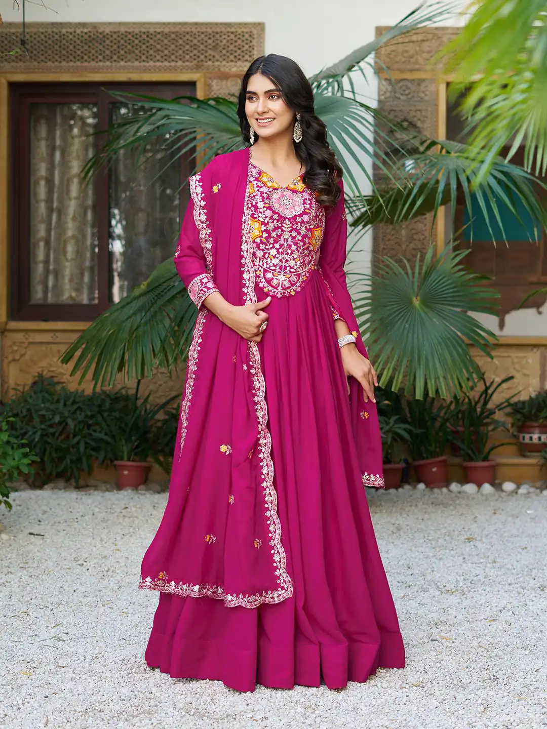 Ram 105 Rani Pink Star Georgette Gown with Embroidery Work & Thread Embroidery. Get it for ₹2049. Delivery 4-6 Working Days. Shop now. | Jump Suits, Salwar suit, Designer Suits, Casual Suits, Creative suits, Palazzo Suits, Party Wear Suits, Patiala Suits, Straight Suits