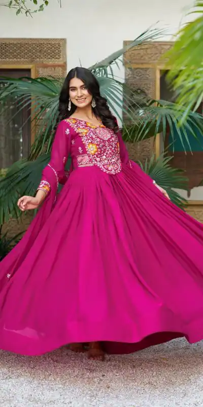 Ram 105 Rani Pink Star Georgette Gown with Embroidery Work & Thread Embroidery. Get it for ₹2049. Delivery 4-6 Working Days. Shop now. | Jump Suits, Salwar suit, Designer Suits, Casual Suits, Creative suits, Palazzo Suits, Party Wear Suits, Patiala Suits, Straight Suits