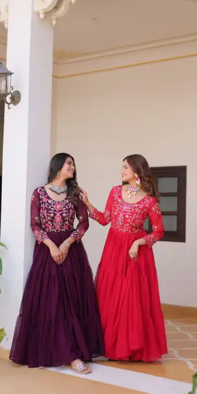 Ram 082 Red Fox Georgette Gown Perfect for Wedding, Party, Sangeet, Durga Puja, Reception – . Grab it for ₹1849. Delivery 4-6 Working Days. Shop now. | Jump Suits, Salwar suit, Designer Suits, Casual Suits, Creative suits, Palazzo Suits, Party Wear Suits, Patiala Suits, Straight Suits