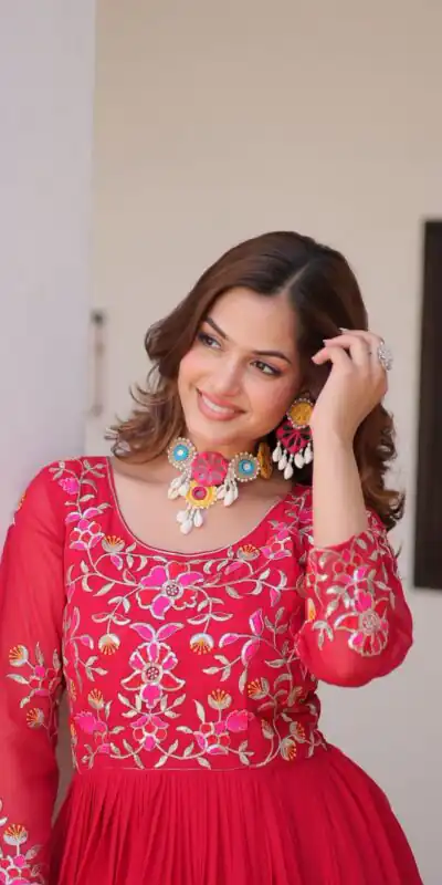 Ram 082 Red Fox Georgette Gown Perfect for Wedding, Party, Sangeet, Durga Puja, Reception – . Grab it for ₹1849. Delivery 4-6 Working Days. Shop now. | Jump Suits, Salwar suit, Designer Suits, Casual Suits, Creative suits, Palazzo Suits, Party Wear Suits, Patiala Suits, Straight Suits