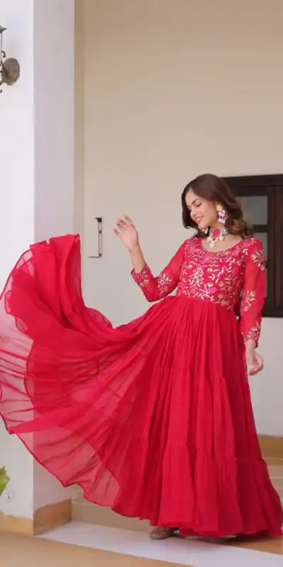 Ram 082 Red Fox Georgette Gown Perfect for Wedding, Party, Sangeet, Durga Puja, Reception – . Grab it for ₹1849. Delivery 4-6 Working Days. Shop now. | Jump Suits, Salwar suit, Designer Suits, Casual Suits, Creative suits, Palazzo Suits, Party Wear Suits, Patiala Suits, Straight Suits