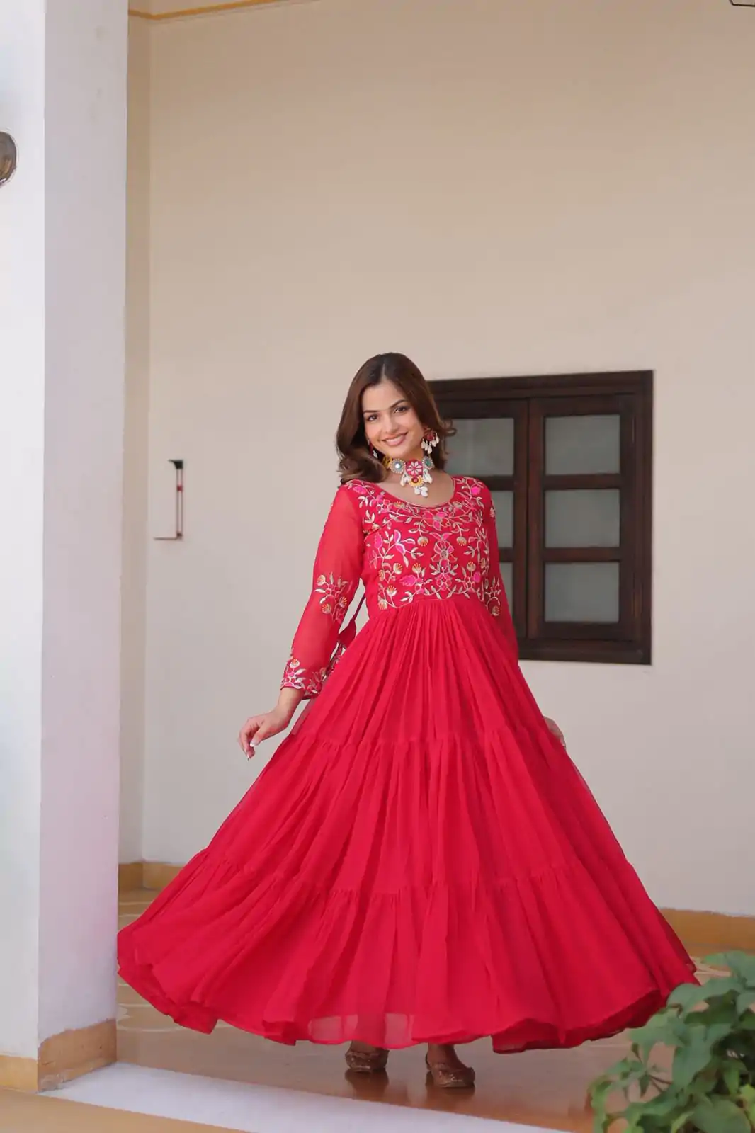 Ram 082 Red Fox Georgette Gown Perfect for Wedding, Party, Sangeet, Durga Puja, Reception – . Grab it for ₹1849. Delivery 4-6 Working Days. Shop now. | Jump Suits, Salwar suit, Designer Suits, Casual Suits, Creative suits, Palazzo Suits, Party Wear Suits, Patiala Suits, Straight Suits