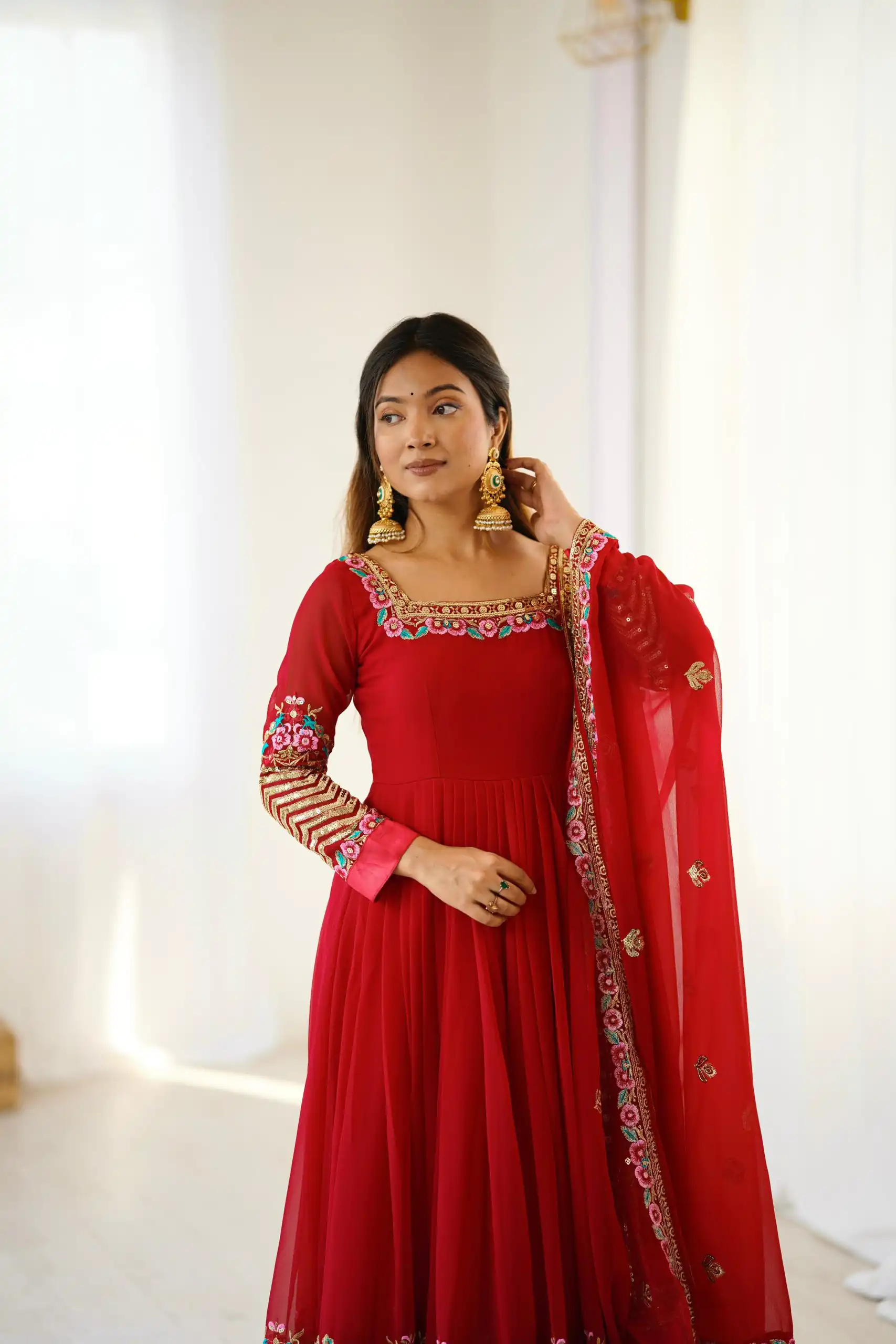 ZF 5010 Red Georgette Gown Perfect for Wedding, Party, Pooja, Ethnic Day, Karwa Chauth – . Best Price ₹2049. Delivery 4-6 Working Days. Shop now. | Jump Suits, Salwar suit, Designer Suits, Casual Suits, Creative suits, Palazzo Suits, Party Wear Suits, Patiala Suits, Straight Suits