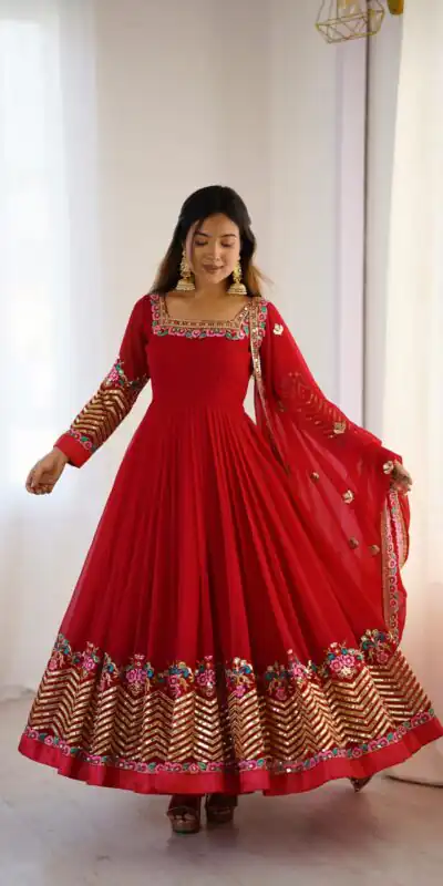 ZF 5010 Red Georgette Gown Perfect for Wedding, Party, Pooja, Ethnic Day, Karwa Chauth – . Best Price ₹2049. Delivery 4-6 Working Days. Shop now. | Jump Suits, Salwar suit, Designer Suits, Casual Suits, Creative suits, Palazzo Suits, Party Wear Suits, Patiala Suits, Straight Suits