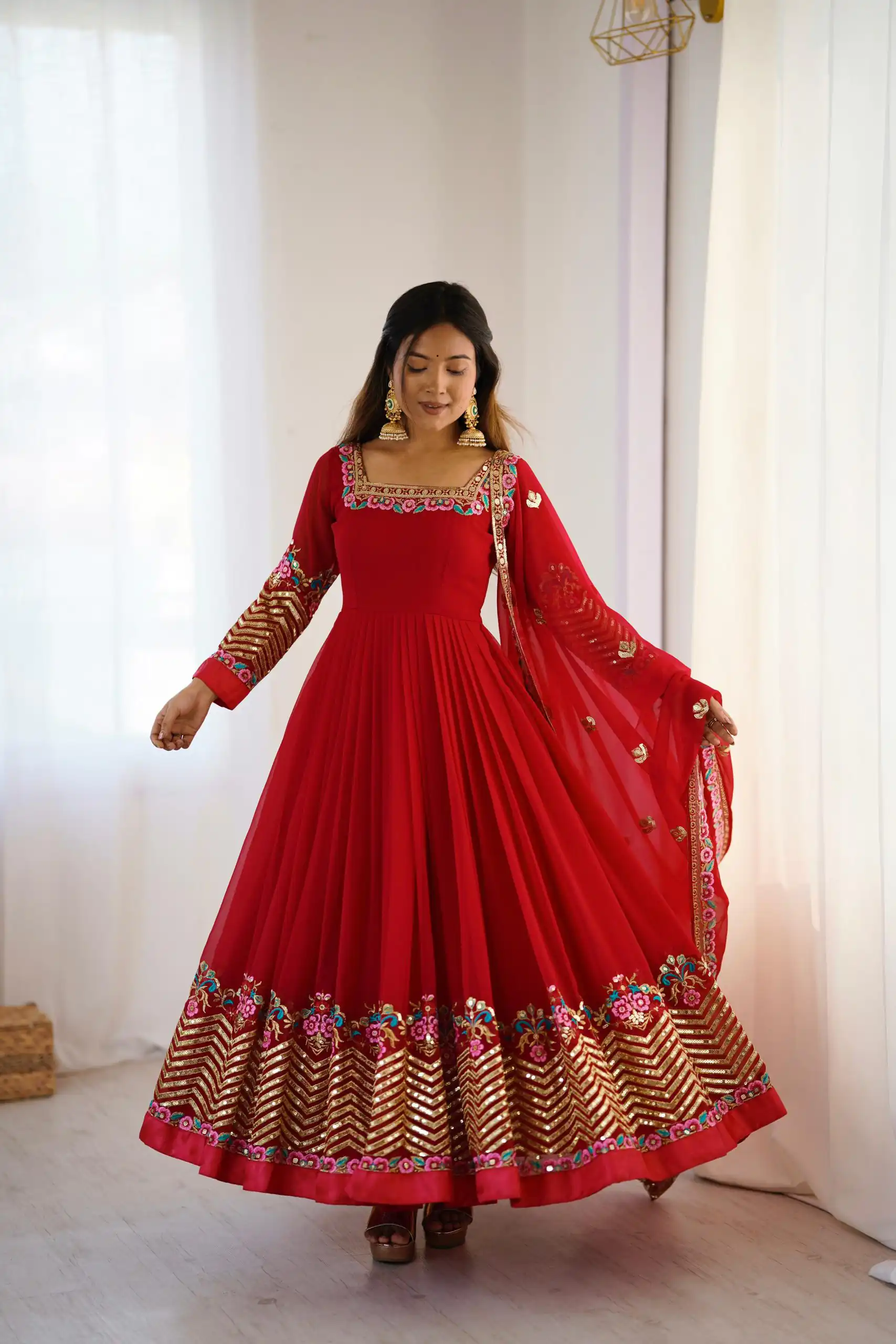 ZF 5010 Red Georgette Gown Perfect for Wedding, Party, Pooja, Ethnic Day, Karwa Chauth – . Best Price ₹2049. Delivery 4-6 Working Days. Shop now. | Jump Suits, Salwar suit, Designer Suits, Casual Suits, Creative suits, Palazzo Suits, Party Wear Suits, Patiala Suits, Straight Suits