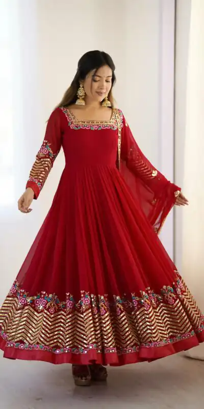 ZF 5010 Red Georgette Gown Perfect for Wedding, Party, Pooja, Ethnic Day, Karwa Chauth – . Best Price ₹2049. Delivery 4-6 Working Days. Shop now. | Jump Suits, Salwar suit, Designer Suits, Casual Suits, Creative suits, Palazzo Suits, Party Wear Suits, Patiala Suits, Straight Suits