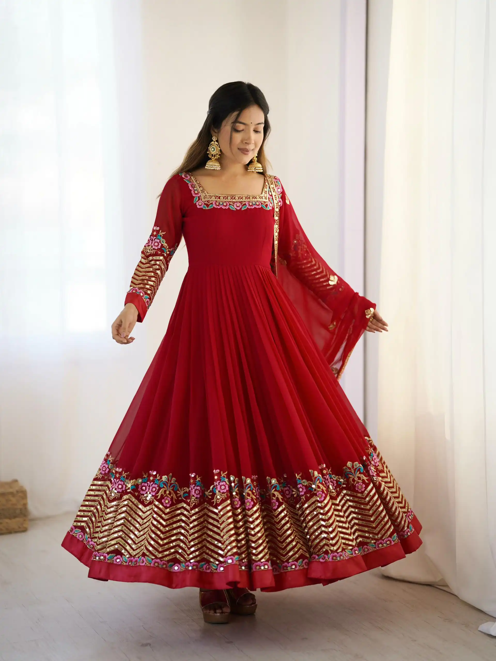 ZF 5010 Red Georgette Gown Perfect for Wedding, Party, Pooja, Ethnic Day, Karwa Chauth – . Best Price ₹2049. Delivery 4-6 Working Days. Shop now. | Jump Suits, Salwar suit, Designer Suits, Casual Suits, Creative suits, Palazzo Suits, Party Wear Suits, Patiala Suits, Straight Suits