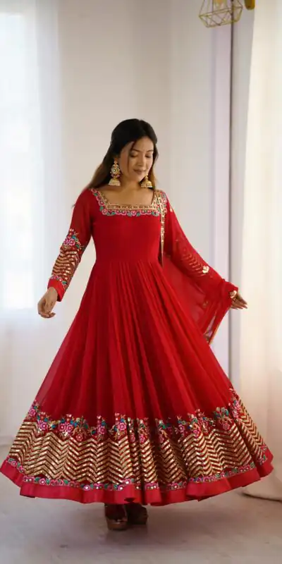 ZF 5010 Red Georgette Gown Perfect for Wedding, Party, Pooja, Ethnic Day, Karwa Chauth – . Best Price ₹2049. Delivery 4-6 Working Days. Shop now. | Jump Suits, Salwar suit, Designer Suits, Casual Suits, Creative suits, Palazzo Suits, Party Wear Suits, Patiala Suits, Straight Suits