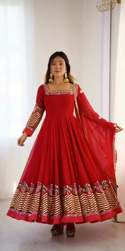 ZF 5010 Red Georgette Gown Perfect for Wedding, Party, Pooja, Ethnic Day, Karwa Chauth – . Best Price ₹2049. Delivery 4-6 Working Days. Shop now. | Jump Suits, Salwar suit, Designer Suits, Casual Suits, Creative suits, Palazzo Suits, Party Wear Suits, Patiala Suits, Straight Suits