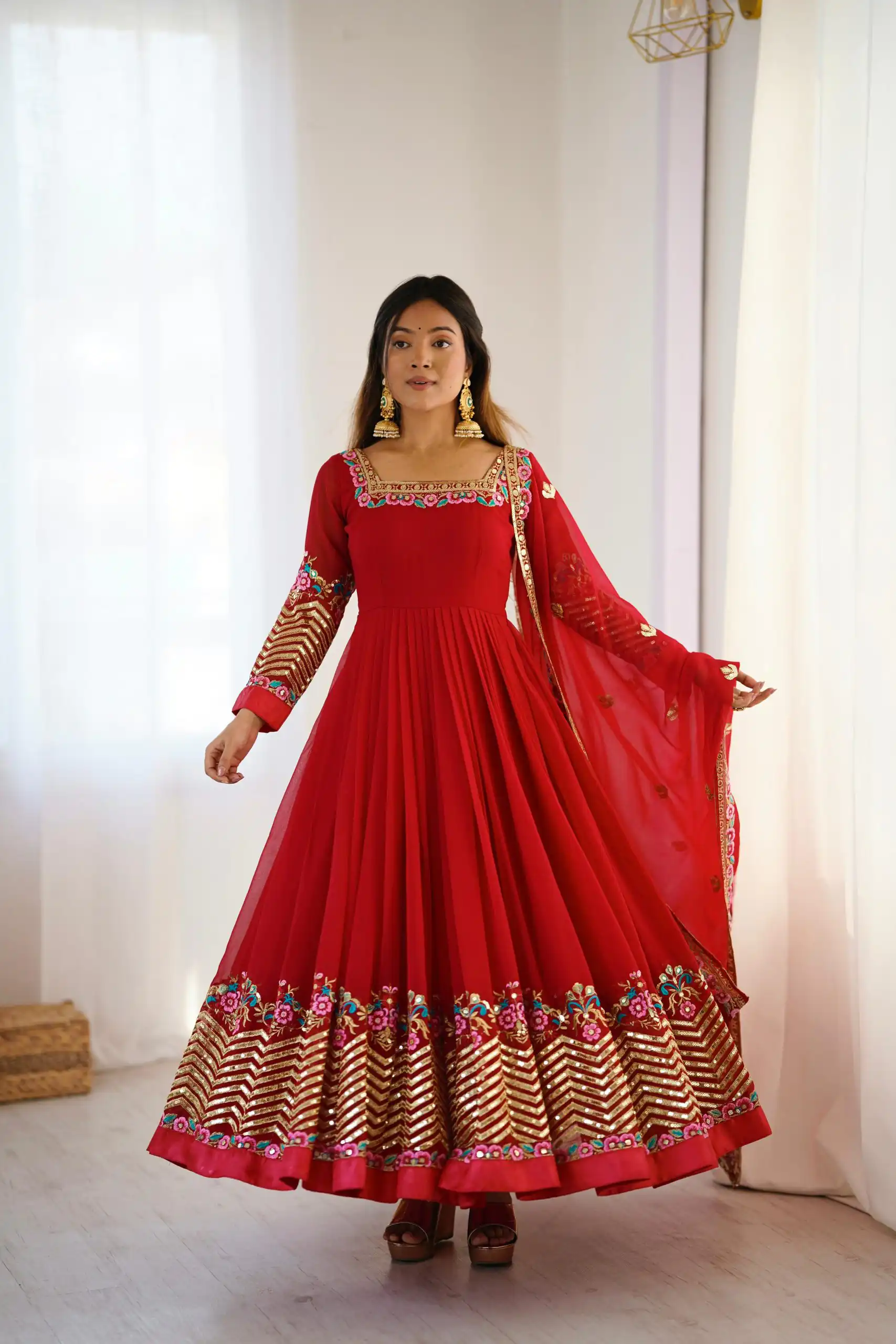 ZF 5010 Red Georgette Gown Perfect for Wedding, Party, Pooja, Ethnic Day, Karwa Chauth – . Best Price ₹2049. Delivery 4-6 Working Days. Shop now. | Jump Suits, Salwar suit, Designer Suits, Casual Suits, Creative suits, Palazzo Suits, Party Wear Suits, Patiala Suits, Straight Suits