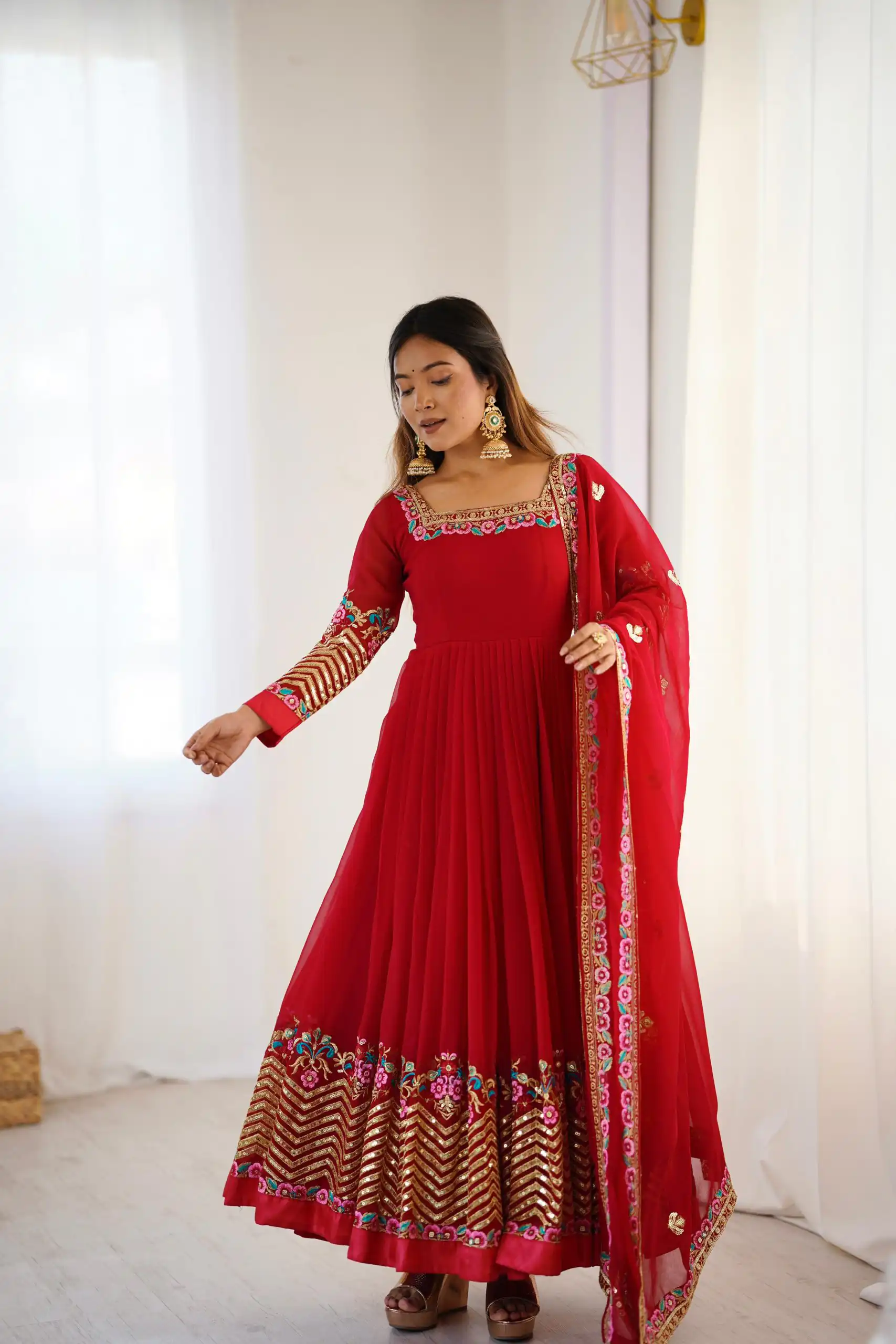 ZF 5010 Red Georgette Gown Perfect for Wedding, Party, Pooja, Ethnic Day, Karwa Chauth – . Best Price ₹2049. Delivery 4-6 Working Days. Shop now. | Jump Suits, Salwar suit, Designer Suits, Casual Suits, Creative suits, Palazzo Suits, Party Wear Suits, Patiala Suits, Straight Suits