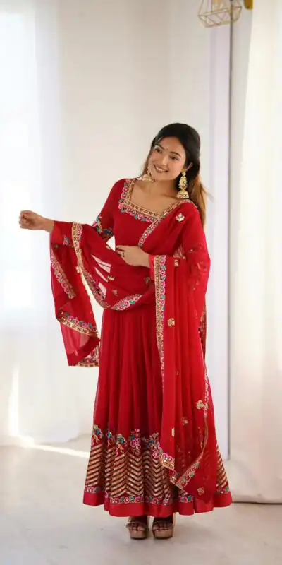 ZF 5010 Red Georgette Gown Perfect for Wedding, Party, Pooja, Ethnic Day, Karwa Chauth – . Best Price ₹2049. Delivery 4-6 Working Days. Shop now. | Jump Suits, Salwar suit, Designer Suits, Casual Suits, Creative suits, Palazzo Suits, Party Wear Suits, Patiala Suits, Straight Suits