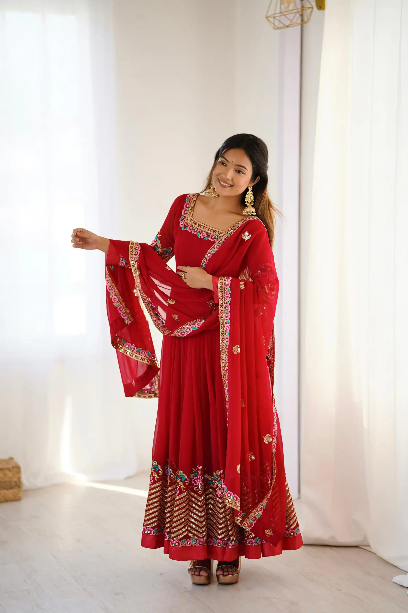 ZF 5010 Red Georgette Gown Perfect for Wedding, Party, Pooja, Ethnic Day, Karwa Chauth – . Best Price ₹2049. Delivery 4-6 Working Days. Shop now. | Jump Suits, Salwar suit, Designer Suits, Casual Suits, Creative suits, Palazzo Suits, Party Wear Suits, Patiala Suits, Straight Suits