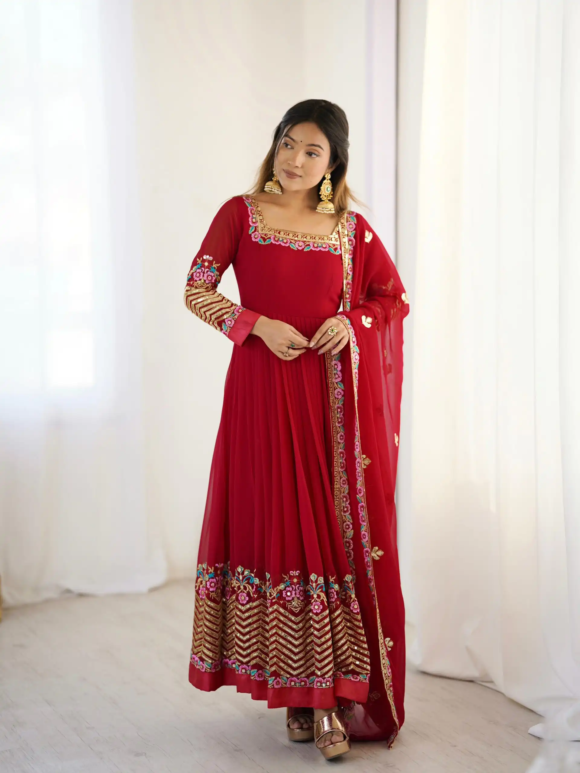 ZF 5010 Red Georgette Gown Perfect for Wedding, Party, Pooja, Ethnic Day, Karwa Chauth – . Best Price ₹2049. Delivery 4-6 Working Days. Shop now. | Jump Suits, Salwar suit, Designer Suits, Casual Suits, Creative suits, Palazzo Suits, Party Wear Suits, Patiala Suits, Straight Suits