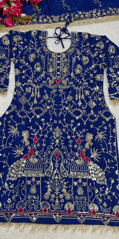 Royal Blue Natural Crep Embroidery Work Salwar Suit