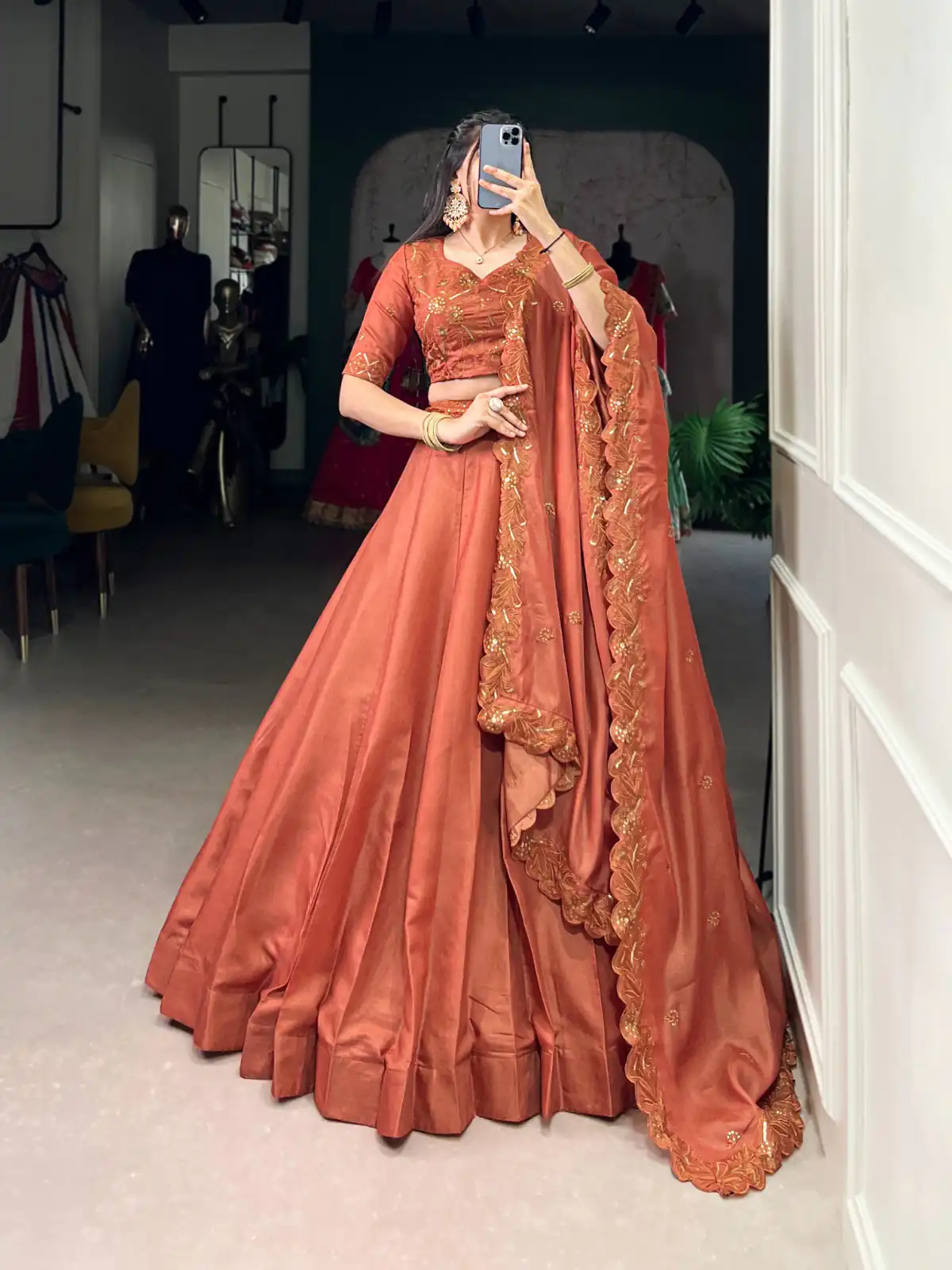 LNB 1441 Rust Korean Pure Tussar With Embroidery Work & Sequins Work Lehenga Choli. Festive Deal ₹3199. Delivery 4-6 Working Days. Shop now. | Lehenga, Bollywood Lehenga, Creative Lehenga, Designer Lehenga, Embroidered Lehenga, Party Wear Lehenga