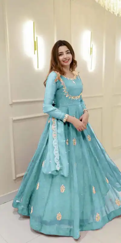 LG 2006 Sky Blue Georgette Gown Perfect for Wedding, Party, Engagement, Diwali, Sangeet . Exclusive Offer ₹1999. Delivery 4-6 Working Days. Shop now. | Gowns, Bollywood Gowns, Creative Gowns, Designer Gowns, Embroidered Gowns, Party Wear Gowns