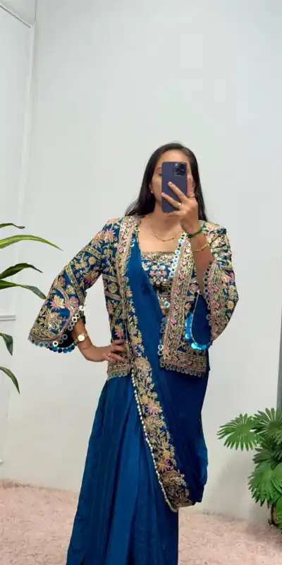 ST 1074 Teal Color Chinon Saree with Embroidery Work & Lace Work. Wedding, Party, Festive, Events, Best Price ₹2399. Delivery 4-6 Working Days. Shop now. | Sarees, Bollywood Sarees, Creative Sarees, Designer Sarees, Embroidered Sarees, Ethnic Saree, Modern Digital sarees, Party Wear Sarees