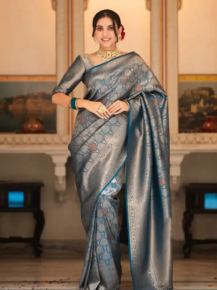 KPR 231 Teal Soft Lichi Silk Saree with Designer Work. Wedding, Party, Festive, Events, Festive Deal ₹1449. Delivery 4-6 Working Days. Shop now. | Sarees, Bollywood Sarees, Creative Sarees, Designer Sarees, Embroidered Sarees, Ethnic Saree, Modern Digital sarees, Party Wear Sarees