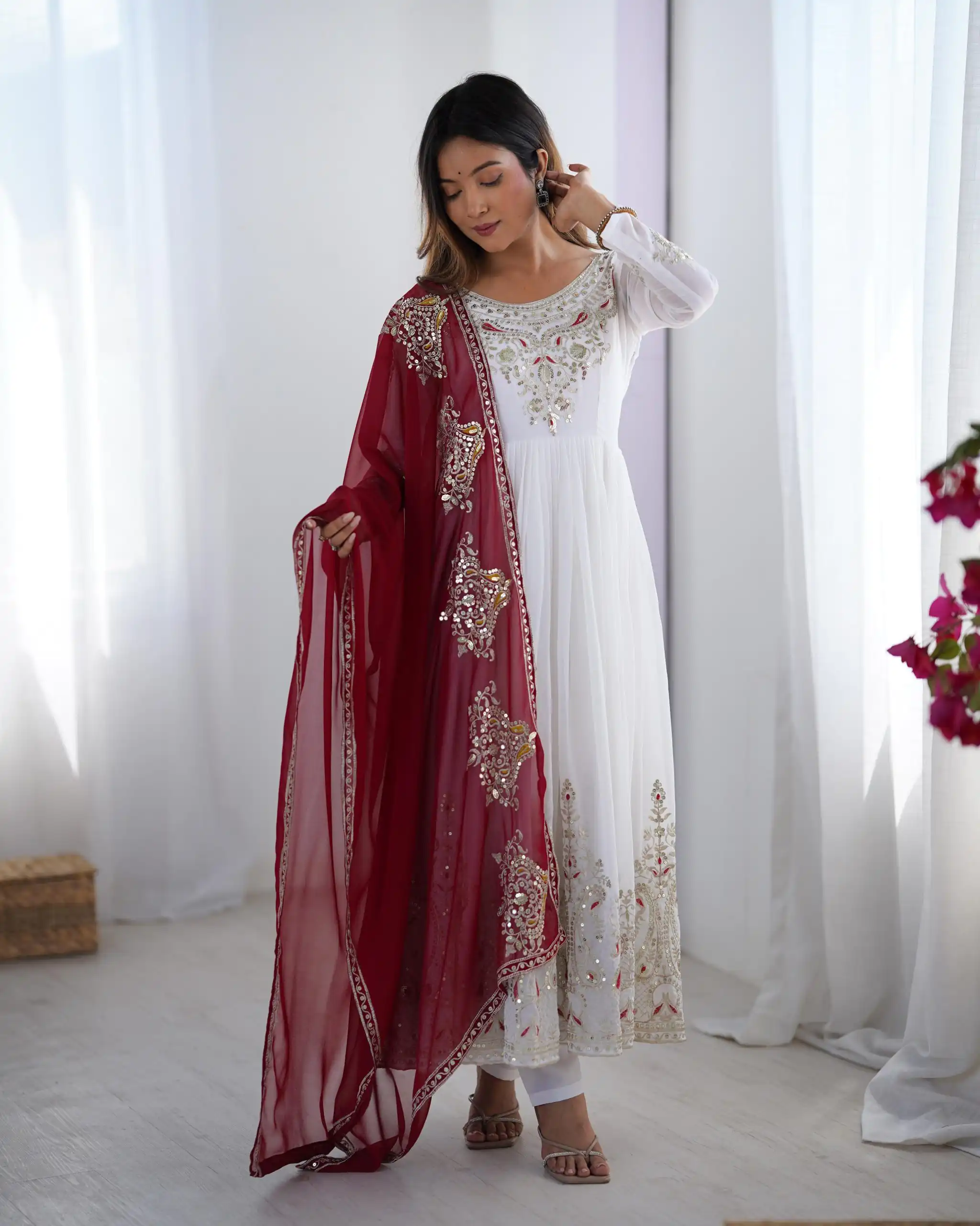 ZF 5008 White Georgette Gown with Embroidery Work. Wedding, Party, Festive, Events, Special Price ₹2049. Delivery 4-6 Working Days. Shop now. | Jump Suits, Salwar suit, Designer Suits, Casual Suits, Creative suits, Palazzo Suits, Party Wear Suits, Patiala Suits, Straight Suits