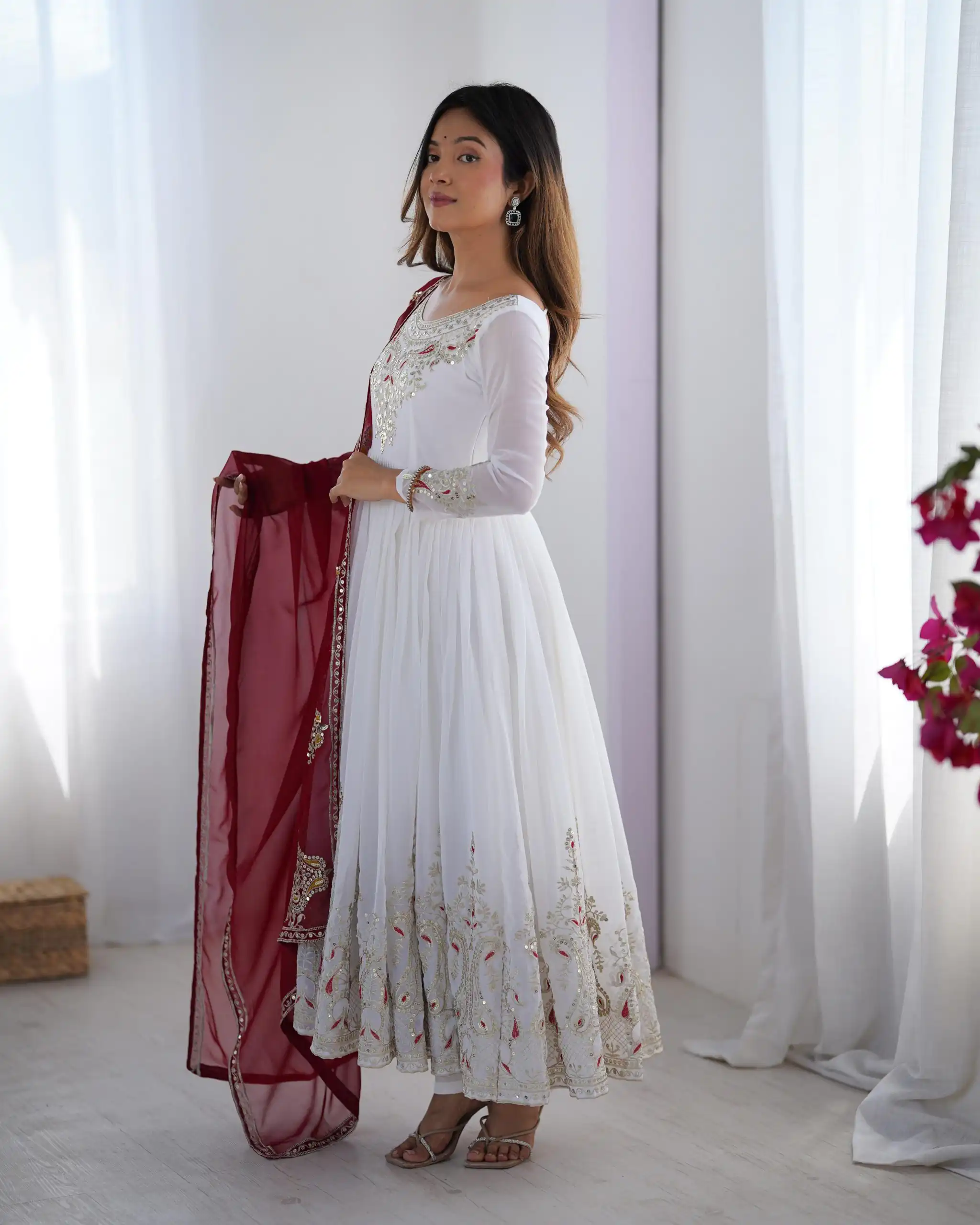 ZF 5008 White Georgette Gown with Embroidery Work. Wedding, Party, Festive, Events, Special Price ₹2049. Delivery 4-6 Working Days. Shop now. | Jump Suits, Salwar suit, Designer Suits, Casual Suits, Creative suits, Palazzo Suits, Party Wear Suits, Patiala Suits, Straight Suits