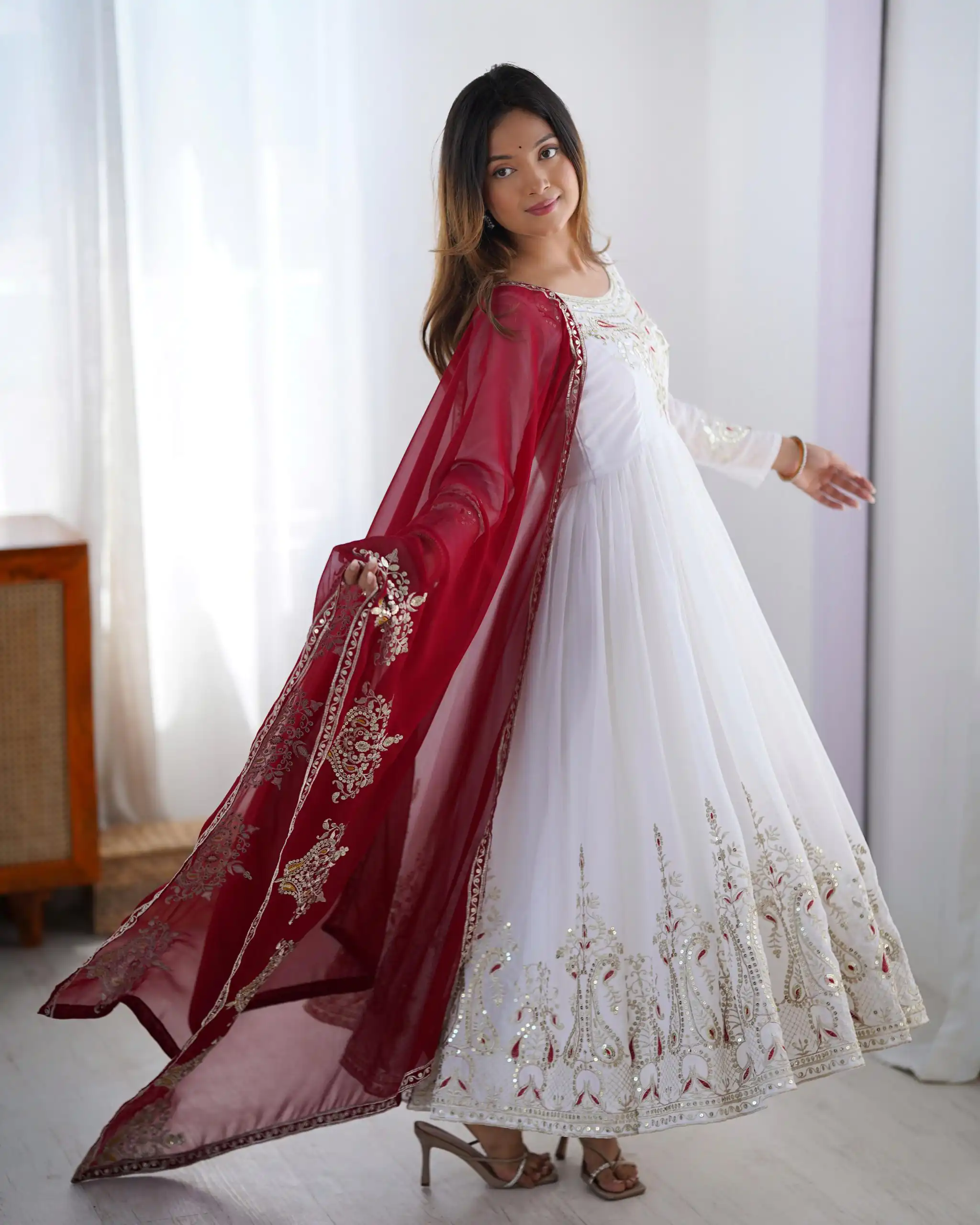 ZF 5008 White Georgette Gown with Embroidery Work. Wedding, Party, Festive, Events, Special Price ₹2049. Delivery 4-6 Working Days. Shop now. | Jump Suits, Salwar suit, Designer Suits, Casual Suits, Creative suits, Palazzo Suits, Party Wear Suits, Patiala Suits, Straight Suits