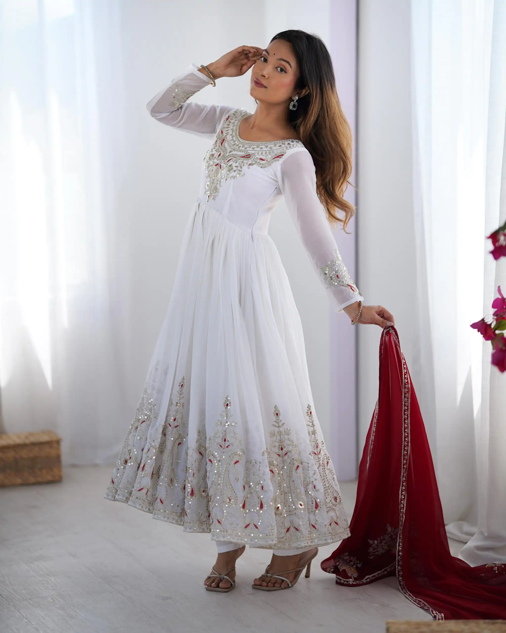 ZF 5008 White Georgette Gown with Embroidery Work. Wedding, Party, Festive, Events, Special Price ₹2049. Delivery 4-6 Working Days. Shop now. | Jump Suits, Salwar suit, Designer Suits, Casual Suits, Creative suits, Palazzo Suits, Party Wear Suits, Patiala Suits, Straight Suits