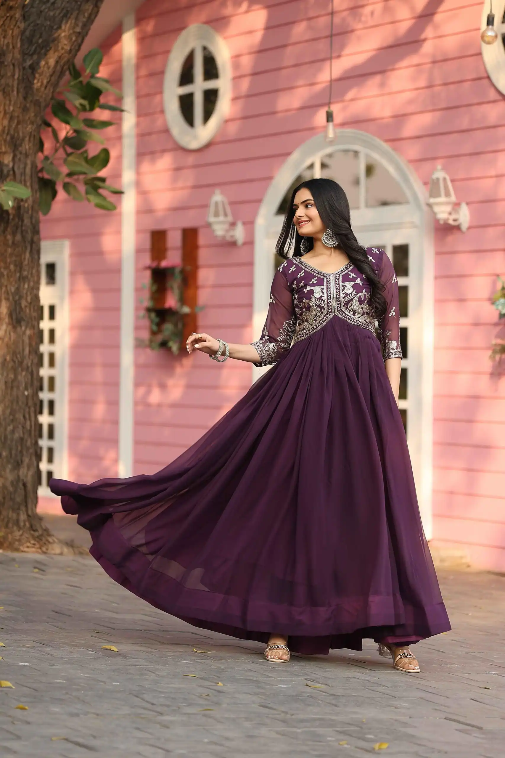 Ram 089 Wine Fox Georgette Gown with Designer Work. Wedding, Party, Festive, Events Introductory Price ₹1749. Delivery 4-6 Working Days. Shop now. | Jump Suits, Salwar suit, Designer Suits, Casual Suits, Creative suits, Palazzo Suits, Party Wear Suits, Patiala Suits, Straight Suits