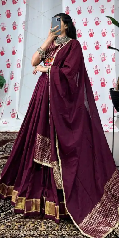 LNB 1747 Wine Pure Chanderi Lehenga Choli Perfect for Wedding, Party, Housewarming, Pongal, Sangeet –. Festive Deal ₹2499. Delivery 4-6 Working Days. | Lehenga, Bollywood Lehenga, Creative Lehenga, Designer Lehenga, Embroidered Lehenga, Party Wear Lehenga