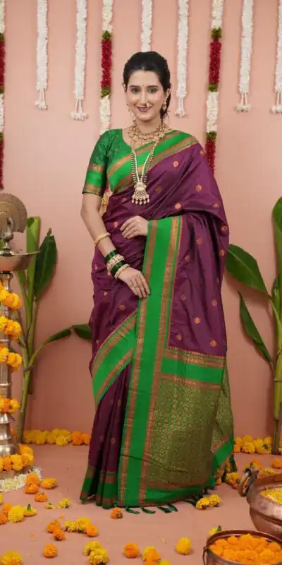 Wine Silk Paithni Weaving Zari Work Saree