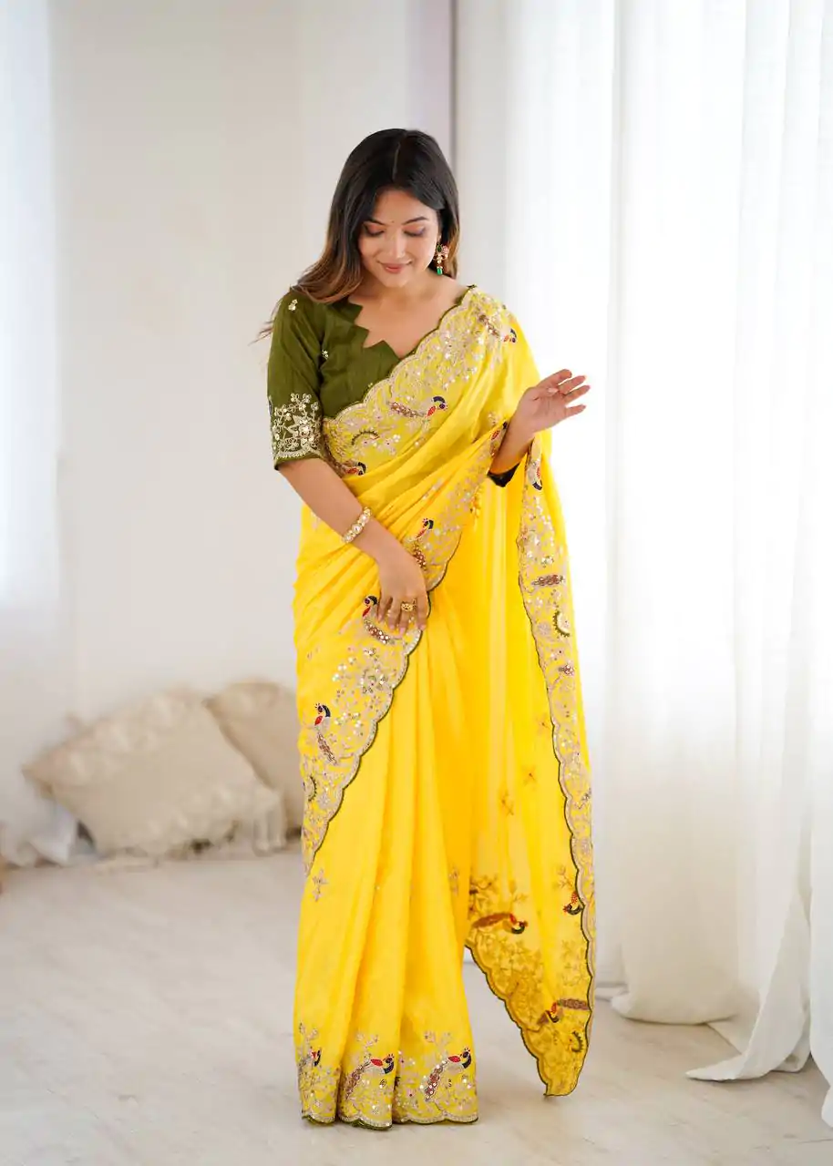 KP 3038 Yellow Soft Lichi Silk with Lace Border & Lace Work Saree . Special Price ₹1349. Delivery 4-6 Working Days. Shop now. | Sarees, Bollywood Sarees, Creative Sarees, Designer Sarees, Embroidered Sarees, Ethnic Saree, Modern Digital sarees, Party Wear Sarees