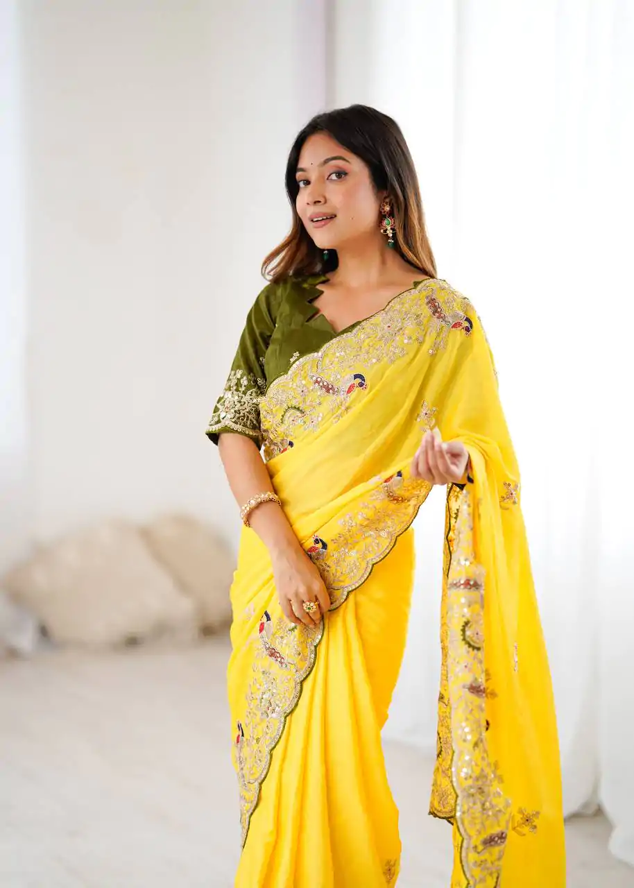 KP 3038 Yellow Soft Lichi Silk with Lace Border & Lace Work Saree . Special Price ₹1349. Delivery 4-6 Working Days. Shop now. | Sarees, Bollywood Sarees, Creative Sarees, Designer Sarees, Embroidered Sarees, Ethnic Saree, Modern Digital sarees, Party Wear Sarees