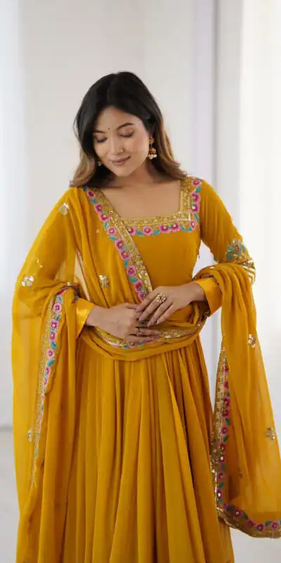 ZF 5010 Yellow Georgette Gown Perfect for Wedding, Party, Pooja, Ethnic Day, Karwa Chauth – . Best Price ₹2049. Delivery 4-6 Working Days. Shop now. | Jump Suits, Salwar suit, Designer Suits, Casual Suits, Creative suits, Palazzo Suits, Party Wear Suits, Patiala Suits, Straight Suits